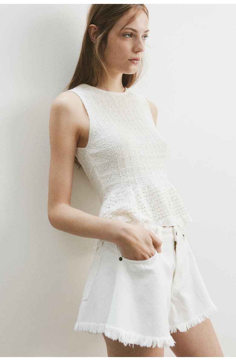 H&M Frayed denim shorts, Main, color, Cream