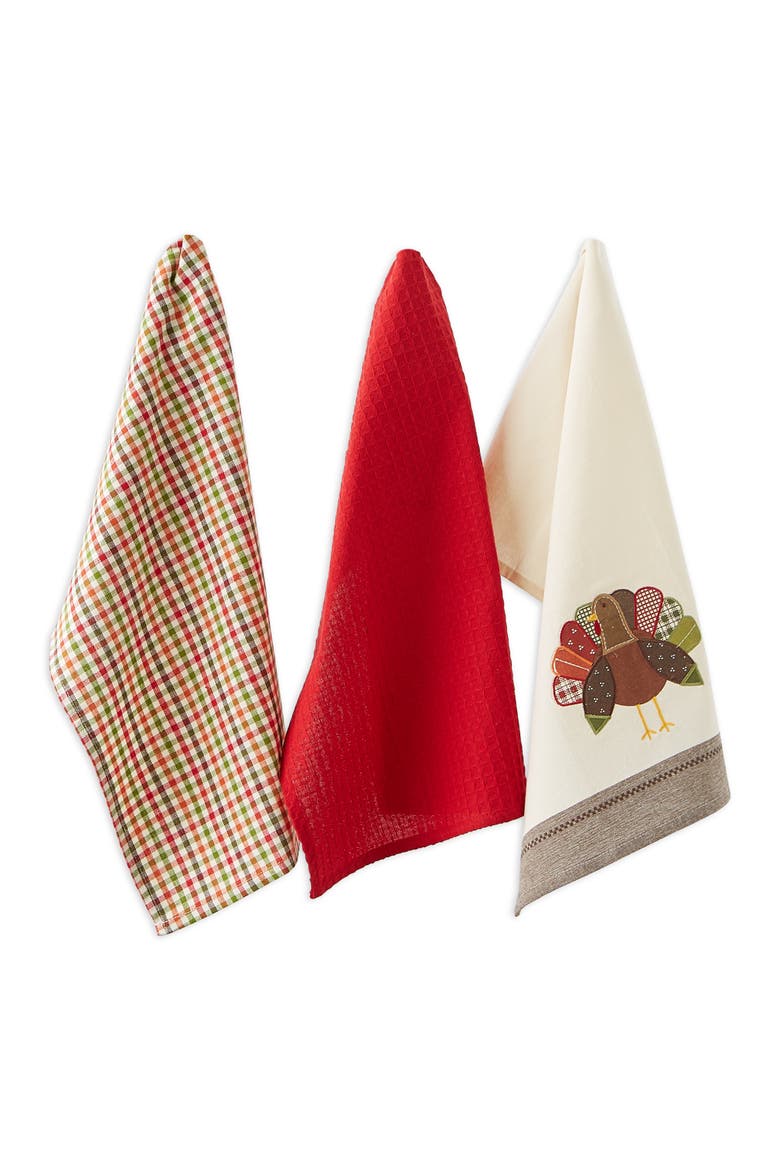 Fall Turkey Embroidered Assorted Dishtowel Set/3, Main, color, Fall Turkey