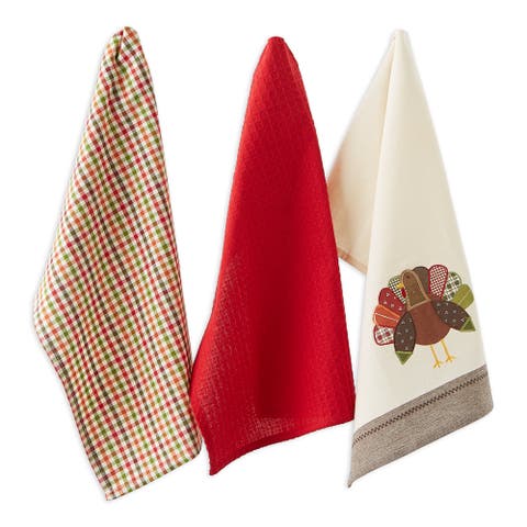 Fall Turkey Embroidered Assorted Dishtowel Set/3