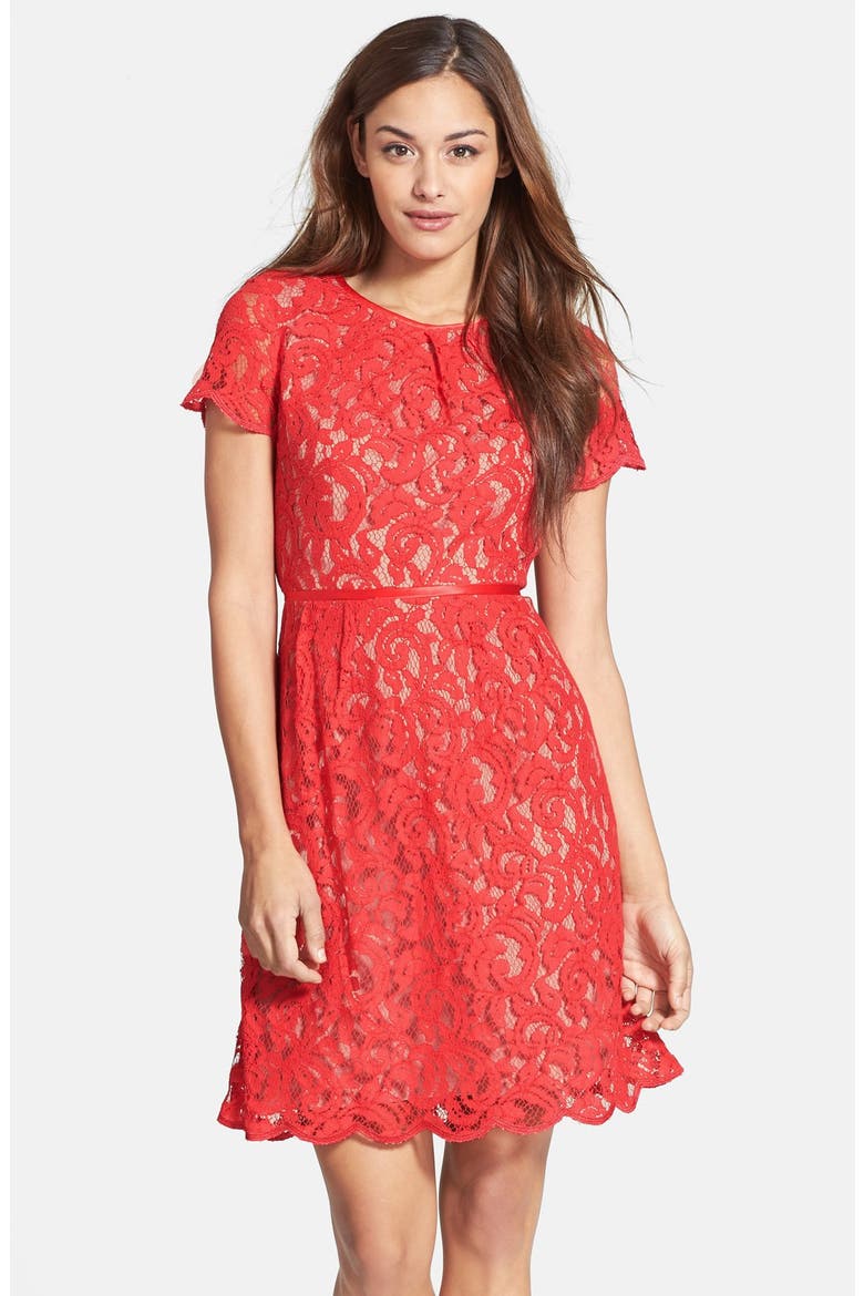 Scalloped Lace Dress, Main, color, CAYENNE