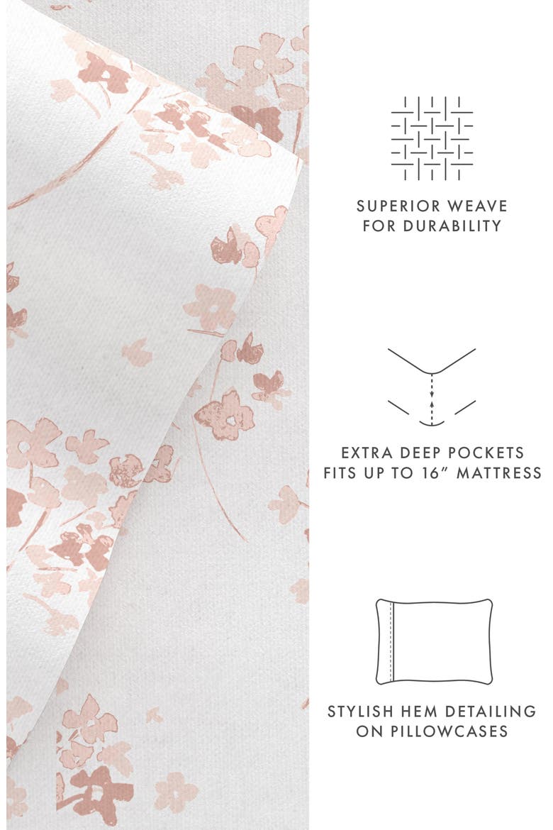 Premium Flower Bunch 4-Piece Flannel Bed Sheet Set, Alternate, color, PINK