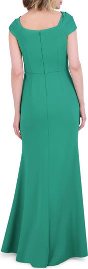 Wrap Neckline Scuba Crepe Gown