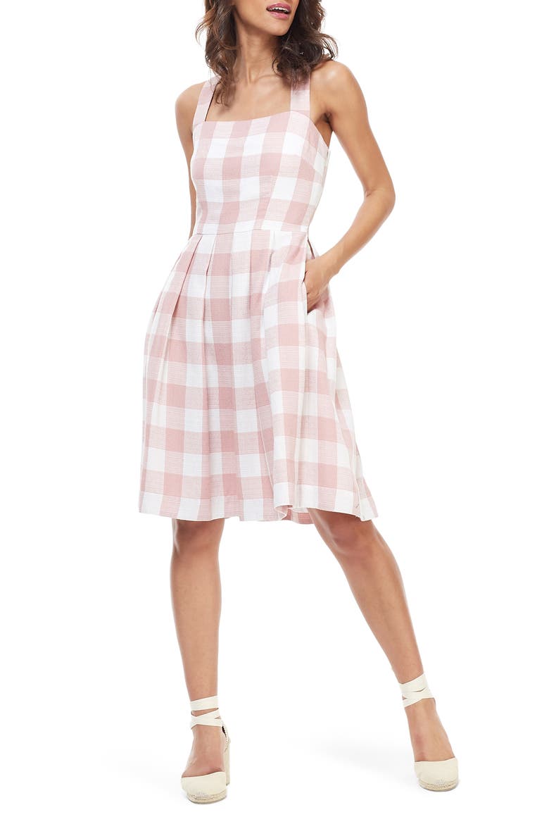 Polly Cross Back Pleated Sundress, Main, color, PINK/ WHITE