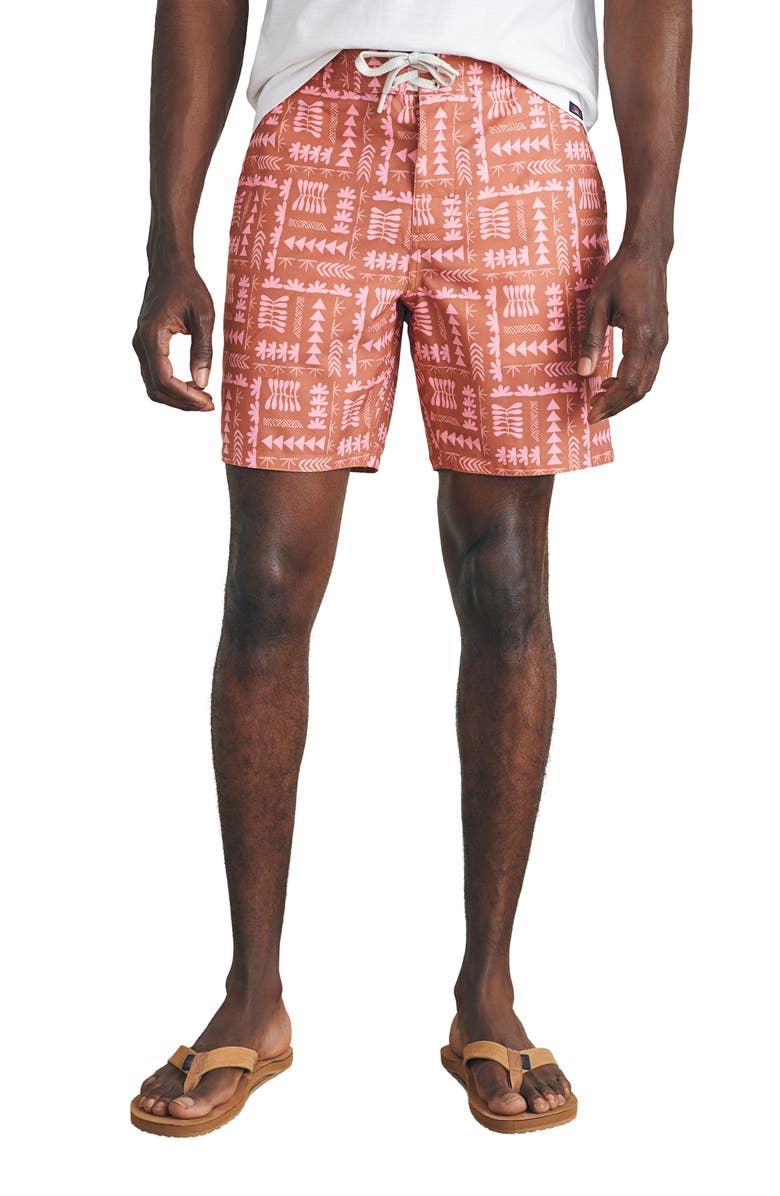 Faherty Sunwashed Board Shorts, Main, color, Red Naupaka
