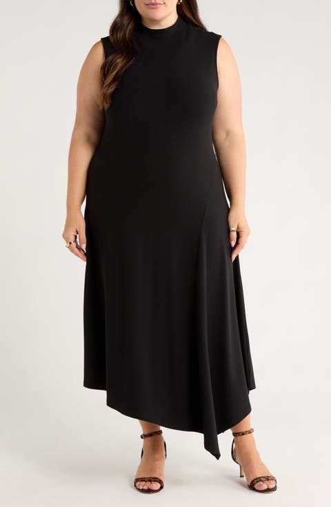 Mock Neck Asymmetrical Maxi Dress (Plus)