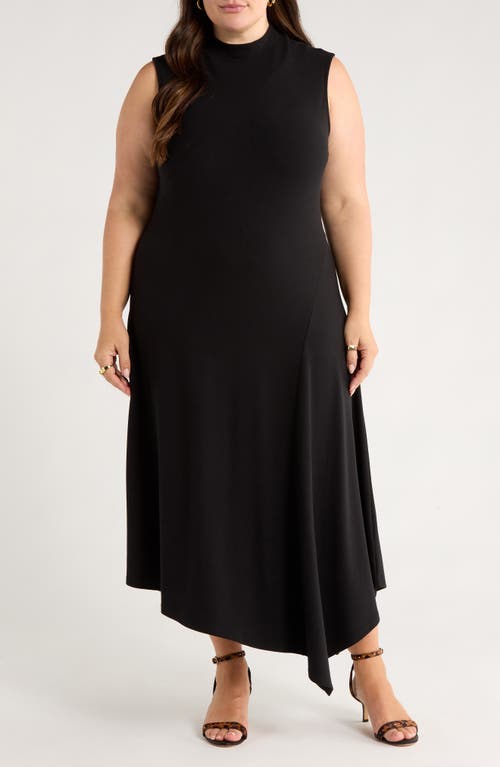 Treasure & Bond Mock Neck Asymmetrical Maxi Dress In Black