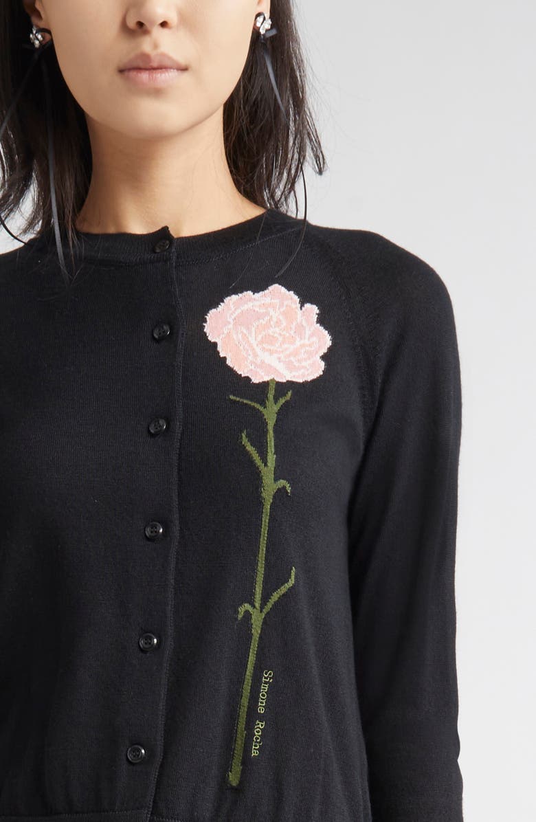 Simone Rocha Carnation Intarsia Merino Wool & Silk Cardigan, Alternate, color,