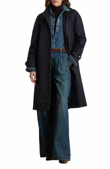 Balmacaan Single Breasted Raincoat with Faux Leather Trim