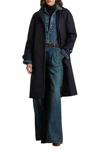 Balmacaan Single Breasted Raincoat with Faux Leather Trim