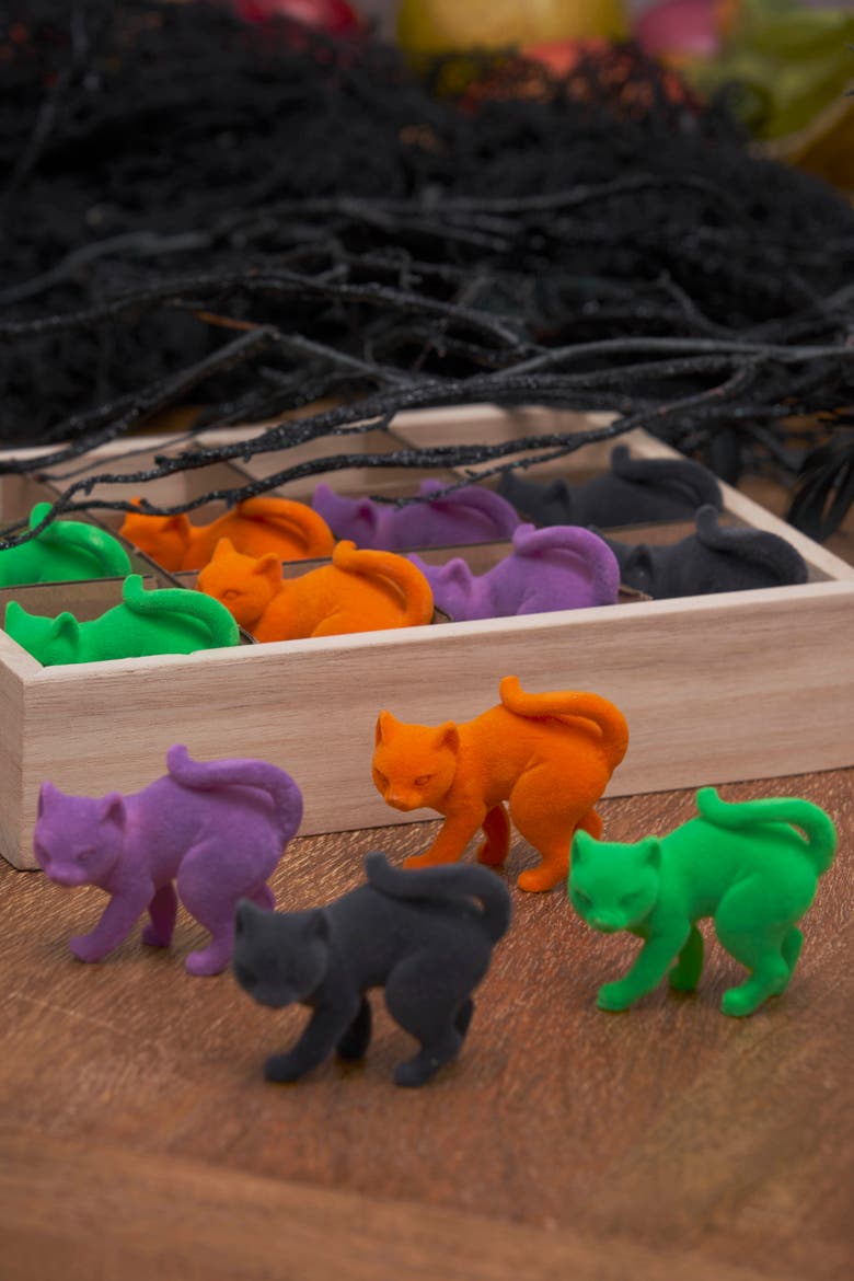 Flocked Scaredy Cat In Box Figurines Assortment of 12, Alternate, color, Orange