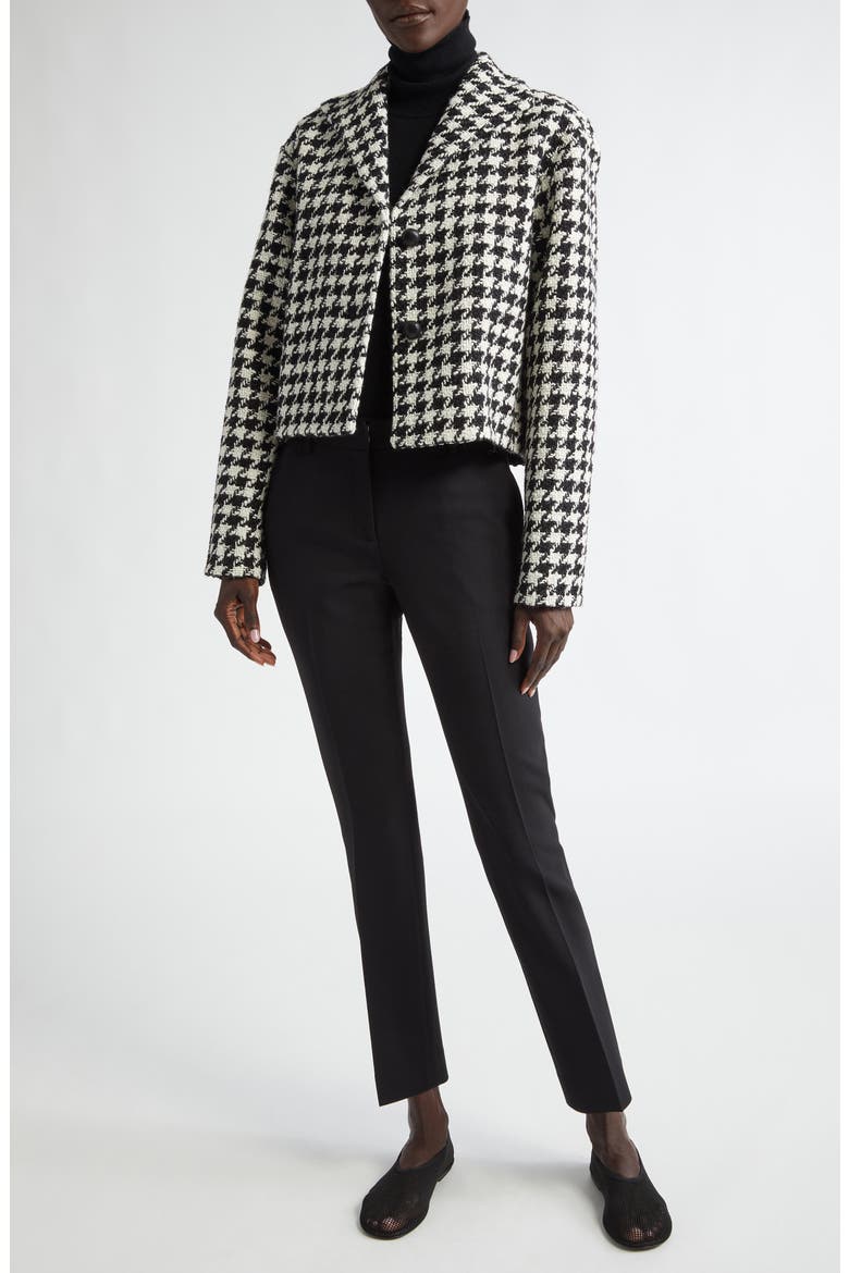 Houndstooth Check Crop Wool Blend Jacket (Women) | Nordstrom