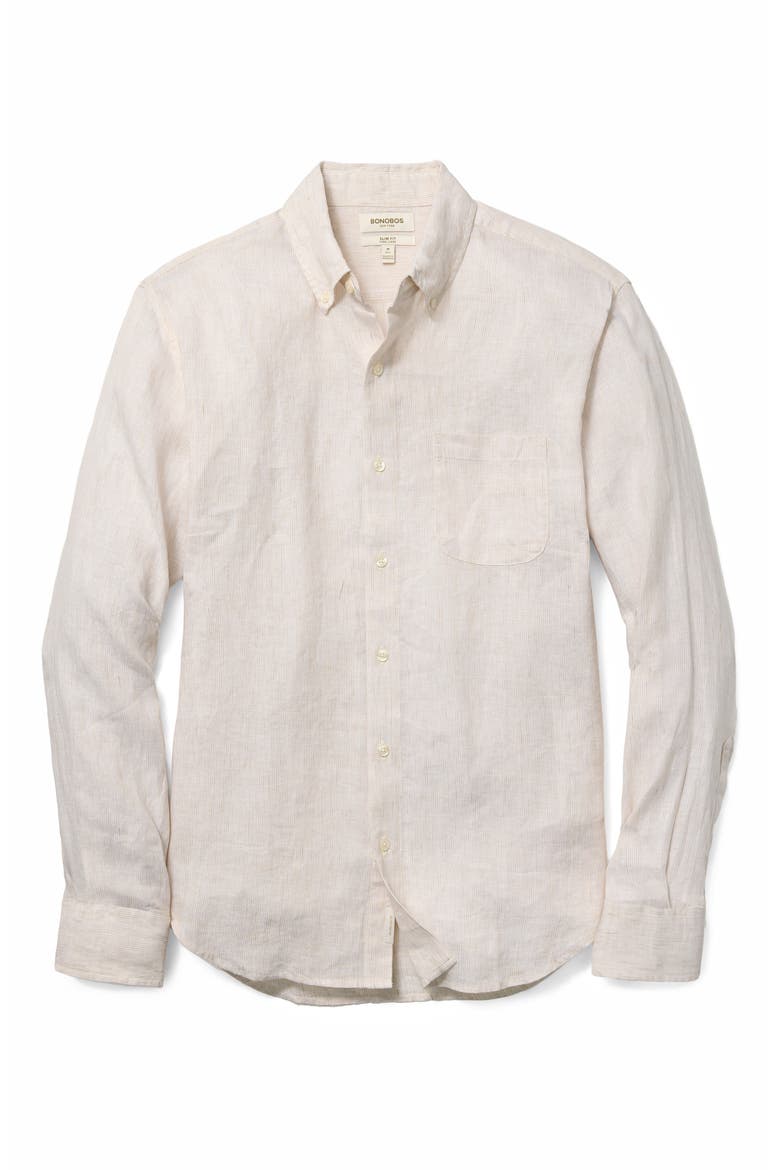 Everyday Pinstripe Linen Button-Down Shirt, Alternate, color, SUMMER SAND