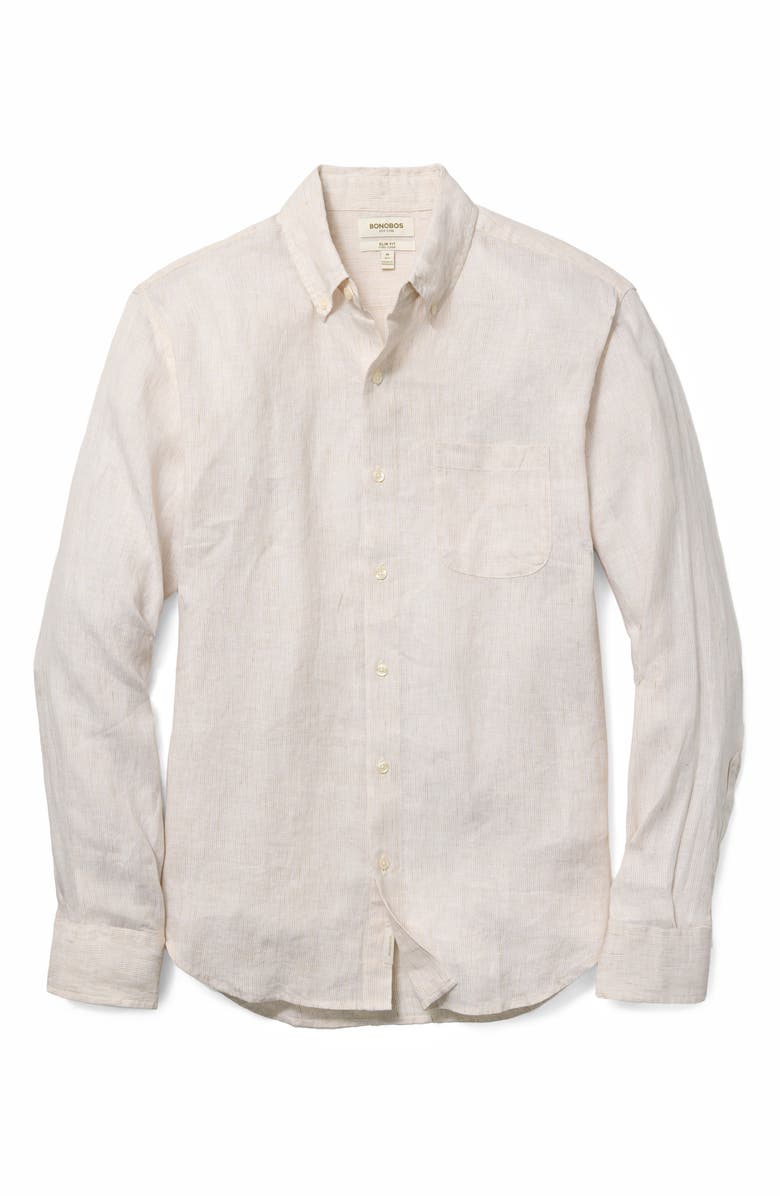 Bonobos Everyday Pinstripe Linen Button-Down Shirt, Alternate, color, Summer Sand