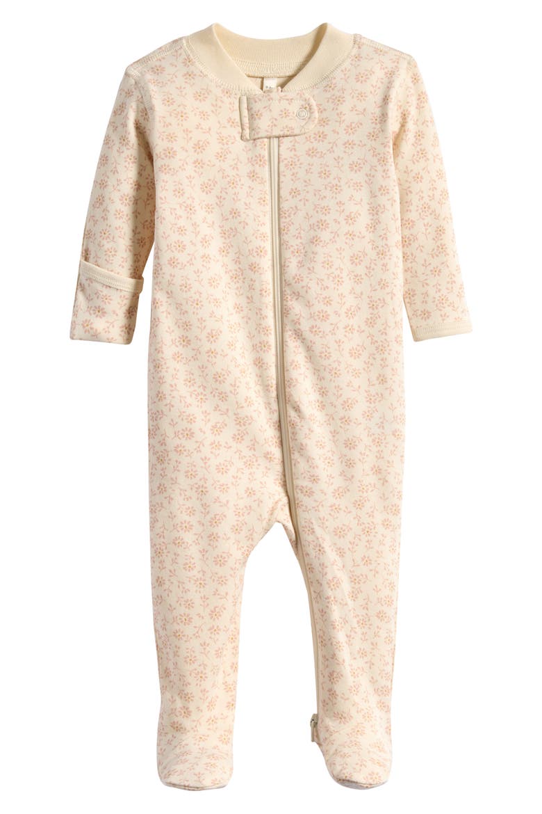 Floral Zip Footie, Main, color, IVORY