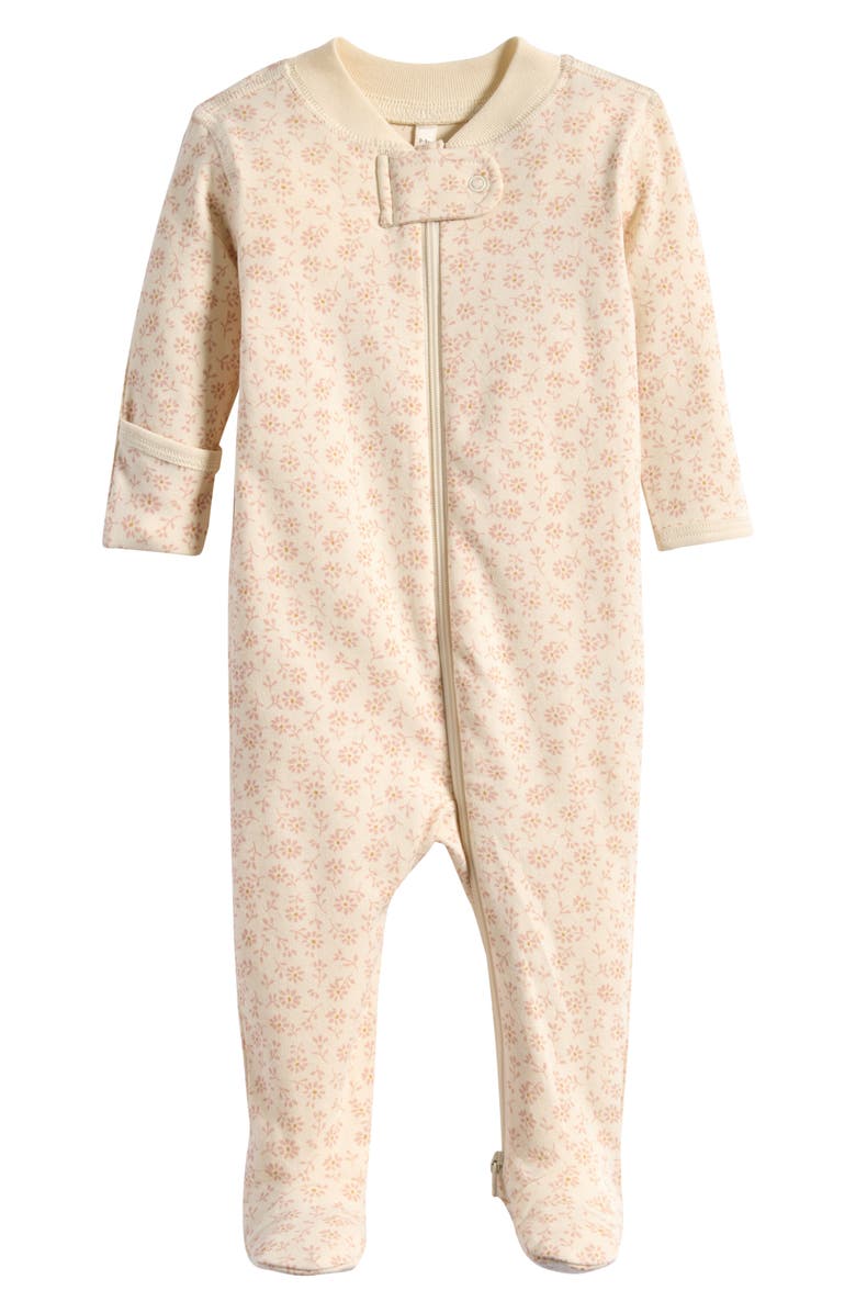 QUINCY MAE Floral Zip Footie, Main, color, Ivory