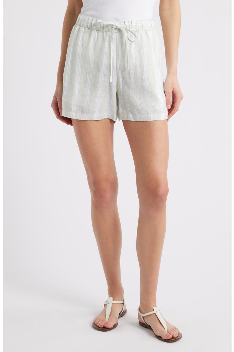 Linen Drawstring Shorts, Main, color, GREEN- WHITE TAY STRIPE