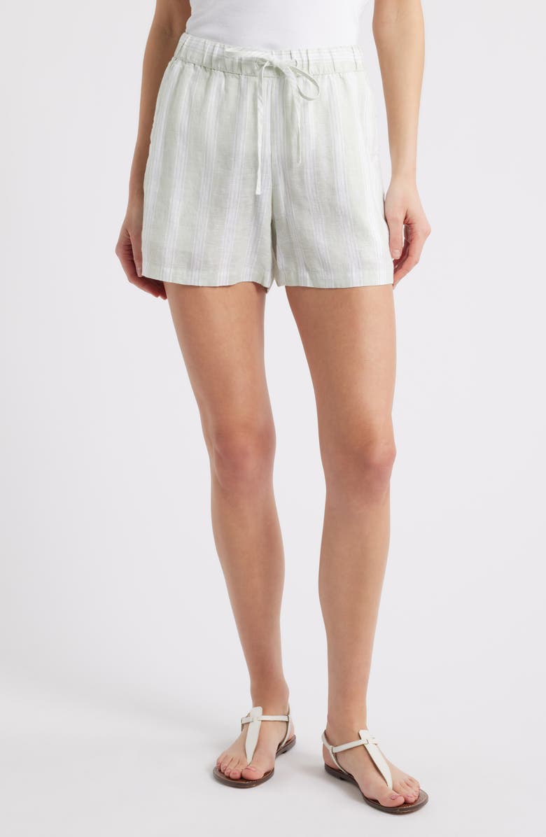 Caslon<sup>®</sup> Linen Drawstring Shorts, Main, color, Green- White Tay Stripe