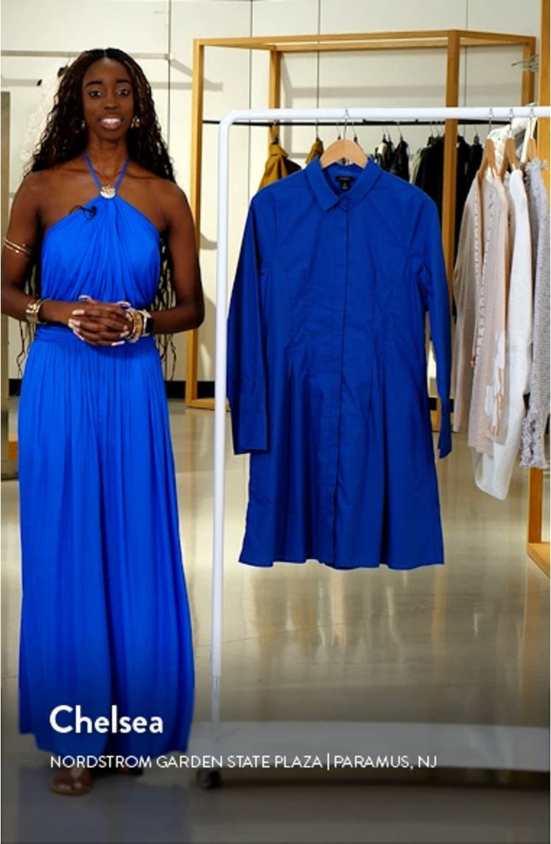 Long Sleeve Cotton Fit & Flare Shirtdress, sales video thumbnail