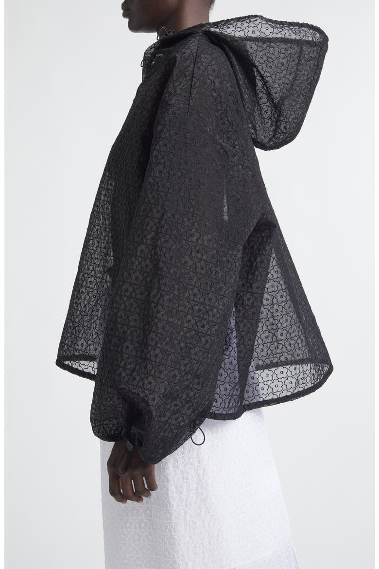 Shila Windflower Embroidered Sheer Organza Hoodie, Alternate, color, BLACK