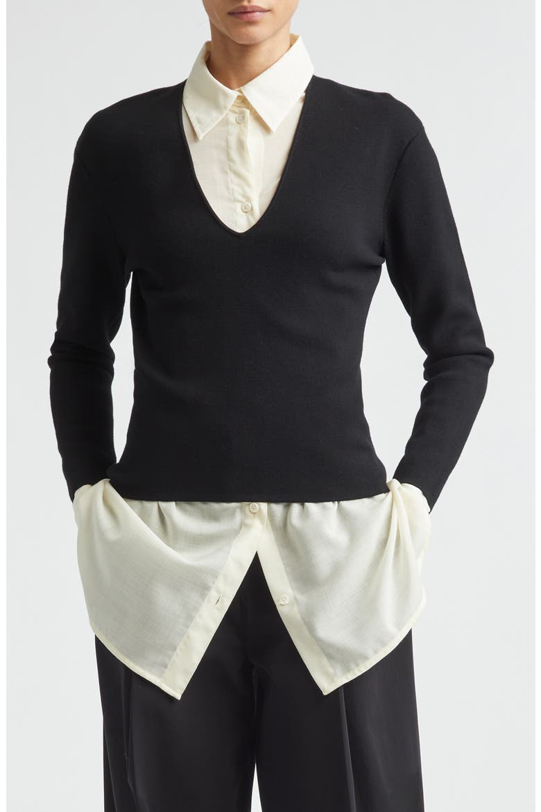 Compact Knit V-Neck Sweater, Main, color, BLACK