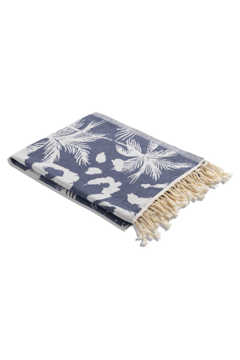 Leopard Palm Organic Turkish Towel, Alternate, color, Navy