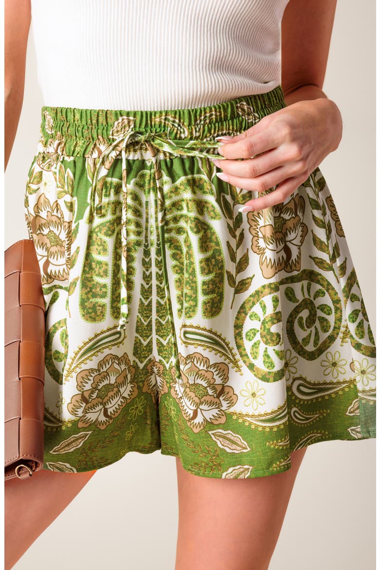 Paisley Print Shorts, Alternate, color, IVORY/ GREEN