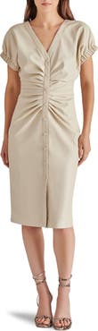 Steve Madden Arin Ruched Faux Leather Snap Front Dress