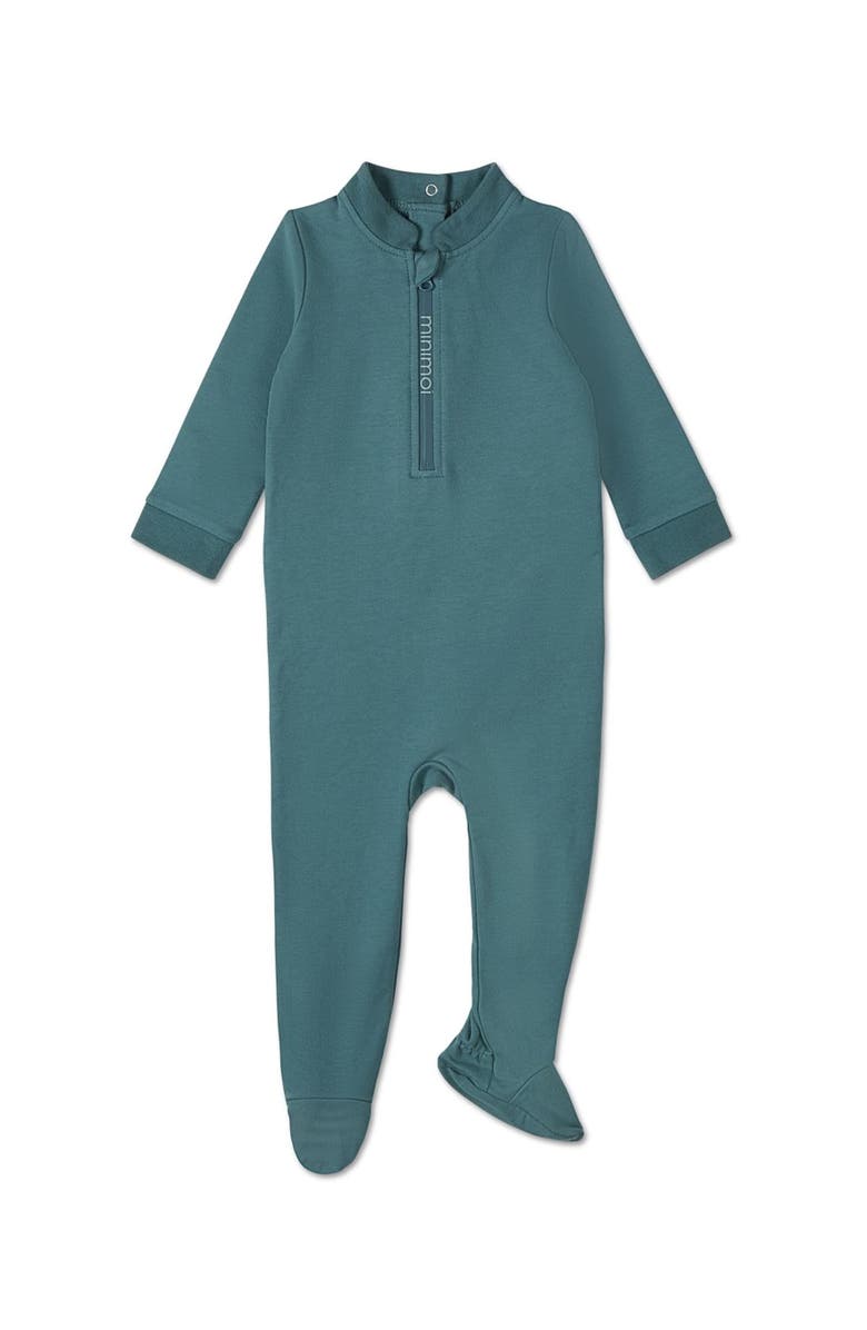 MiniMoi Baby Half Zip Stretch Cotton Blend Footie, Main, color, Dark Teal