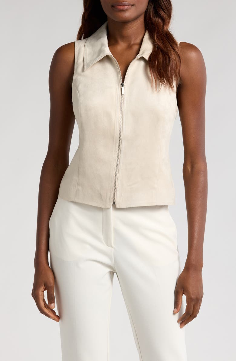 Halogen<sup>®</sup> Faux Suede Zip Front Vest, Main, color, Flax Taupe