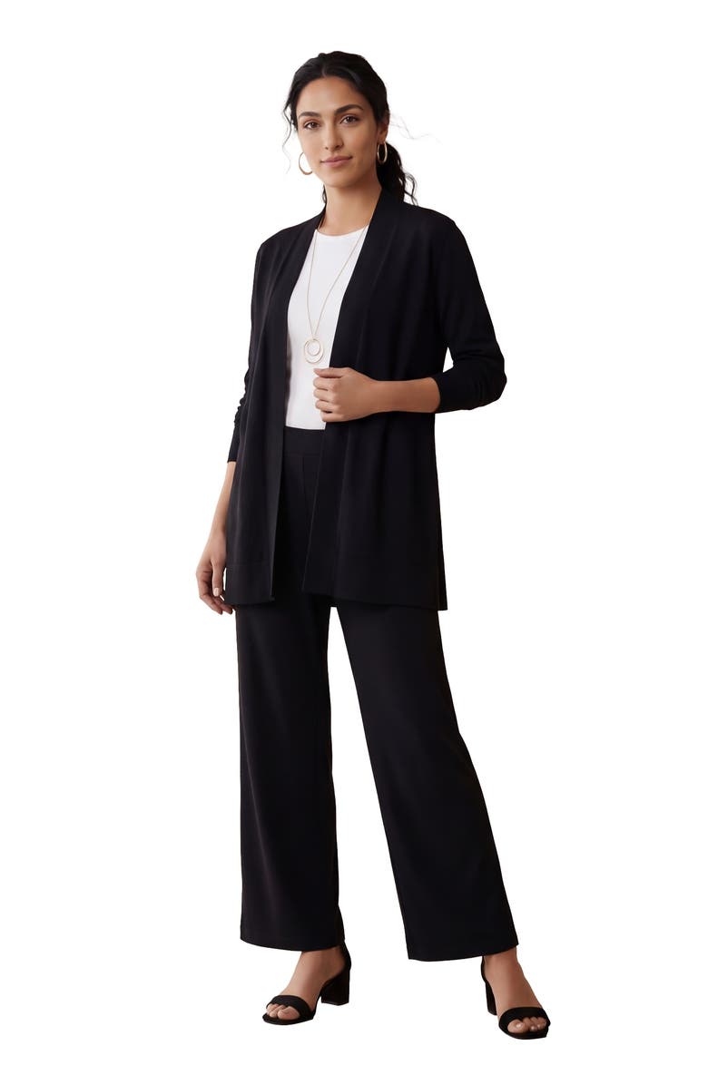 Jessica London Everyday Stretch Knit Open Front Cardigan, Main, color, Black