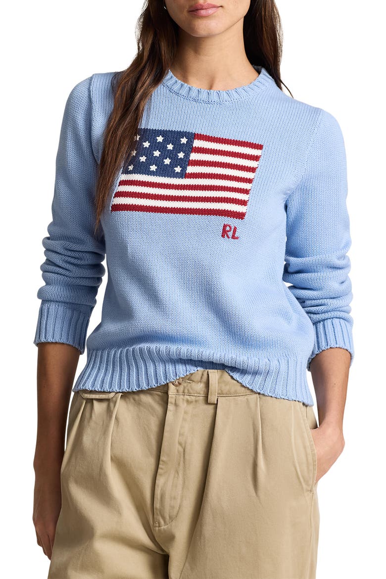 Flag Crewneck Sweater, Main, color, CHAMBRAY BLUE