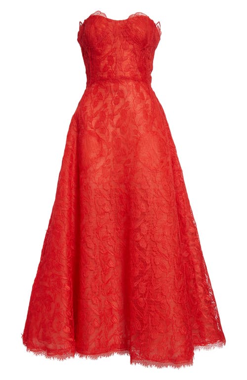 Shop Lela Rose Tulip Guipure Lace Strapless Gown In Poppy