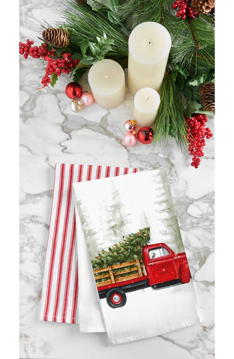 C&F Home Holiday Truck Cruiser Printed Flour Sack Kitchen Towel Dishtowel, Alternate, color, White