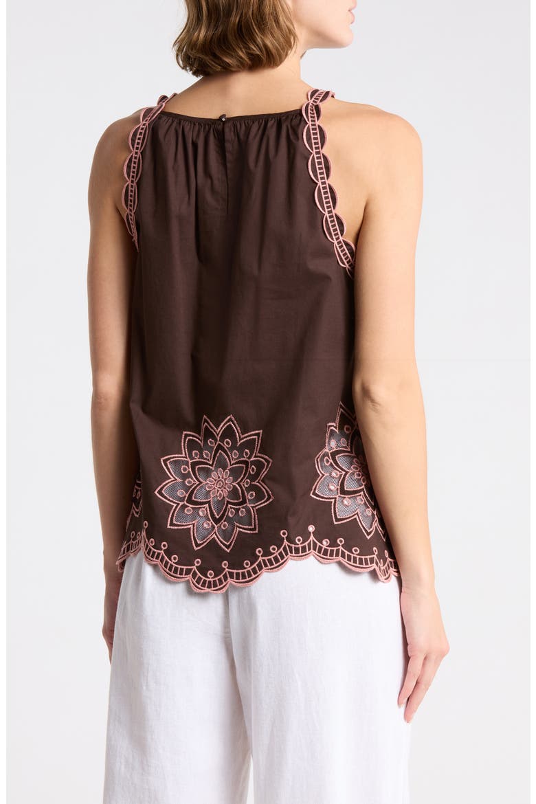 Contrast Embroidered Tank, Alternate, color, COCOA BEAN/ CREAM