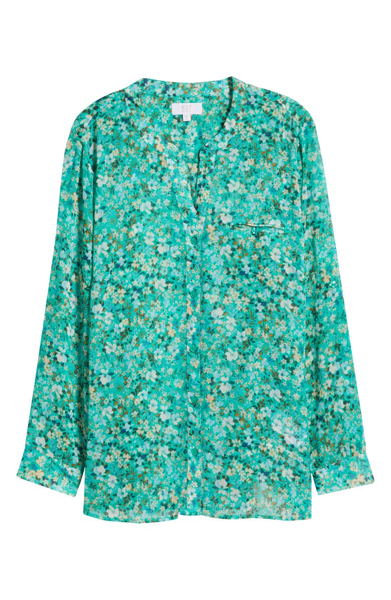 KUT from the Kloth Jasmine Roll Sleeve Top, Alternate, color, Potenza Leaf Soft Yellow