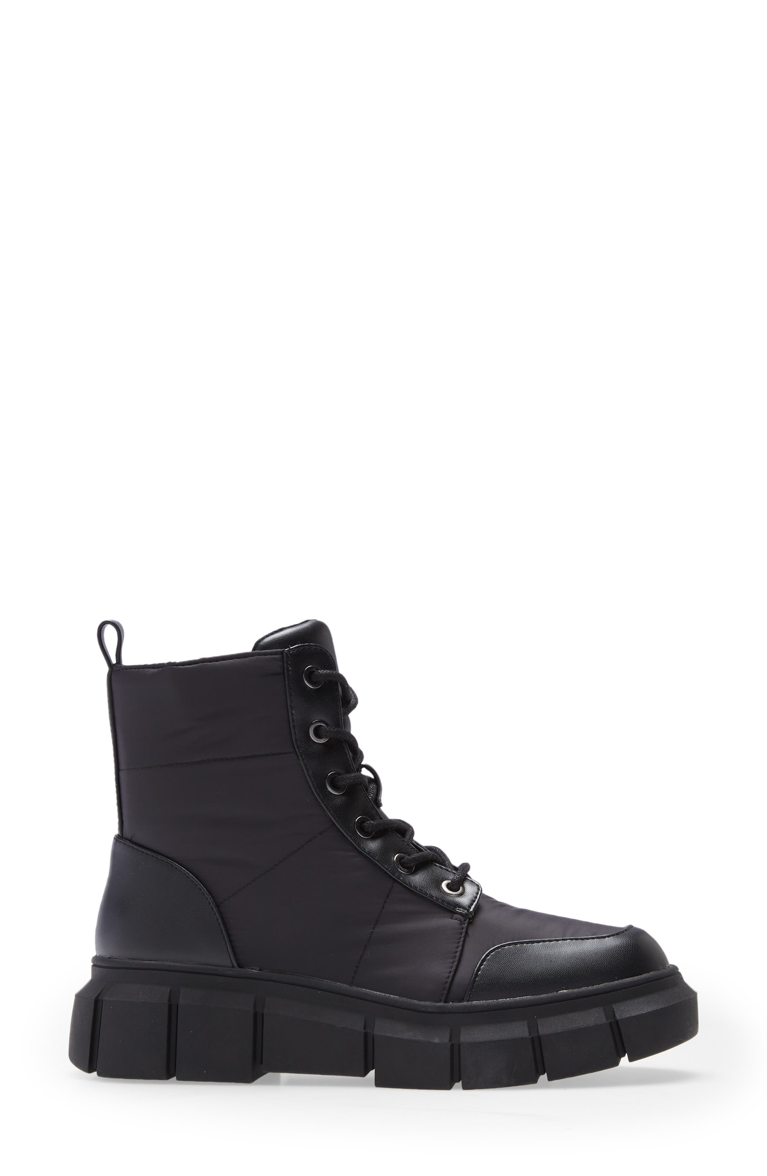 Noa Quilted Lug Sole Lace-Up Boot, Alternate, color, BLACK