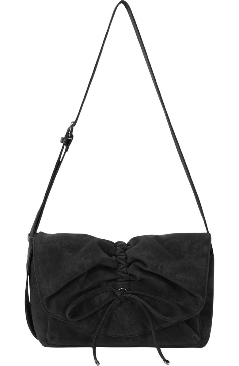 Oryany Small Ruched Flap Faux Suede Crossbody Bag, Main, color, Black