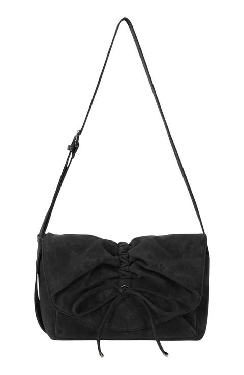 Small Ruched Flap Faux Suede Crossbody Bag