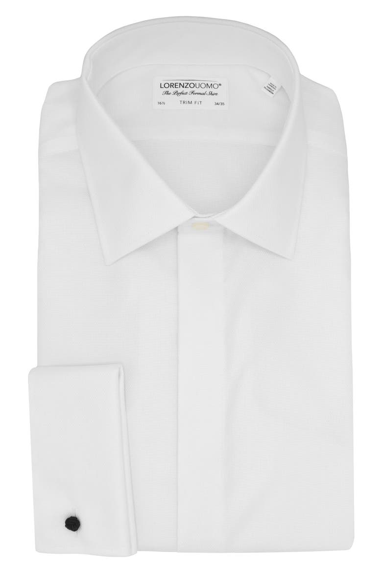 Cotton Tuxedo Trim Fit Dress Shirt, Alternate, color, WHITE