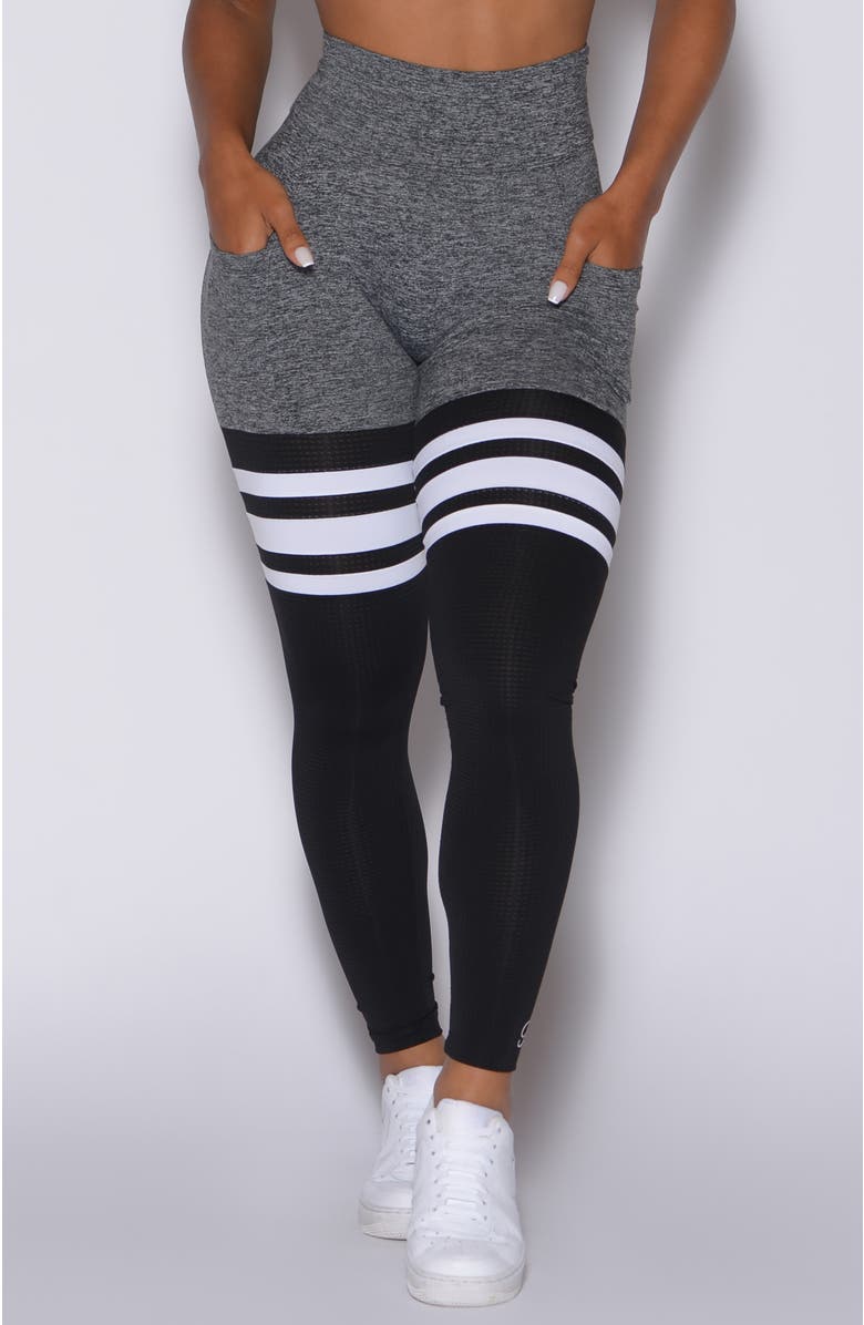 Bombshell Sportswear Scrunch Thigh Highs, Main, color, Grey & Black