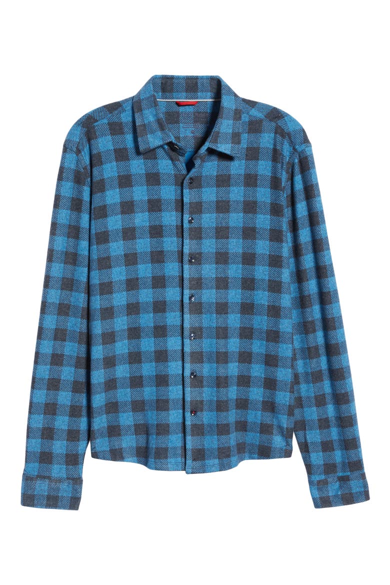 Dry Touch® Performance Buffalo Check Fleece Button-Up Shirt, Alternate, color, BLUE