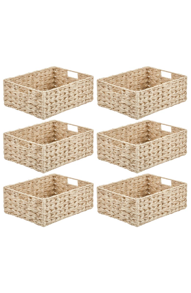 mDesign Woven Farmhouse Kitchen Pantry Storage Basket Box, 6 Pack, Cream/Beige, Main, color, Cream
