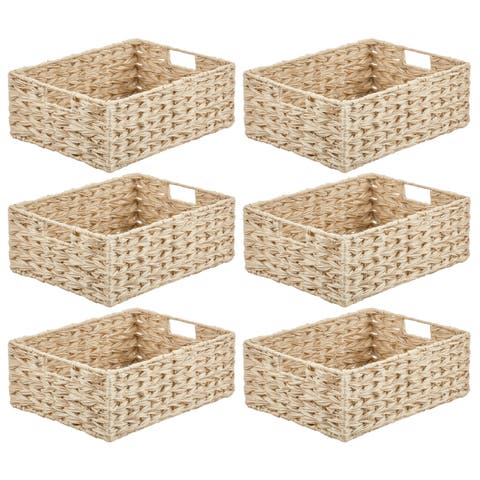 Woven Farmhouse Kitchen Pantry Storage Basket Box, 6 Pack, Cream/Beige