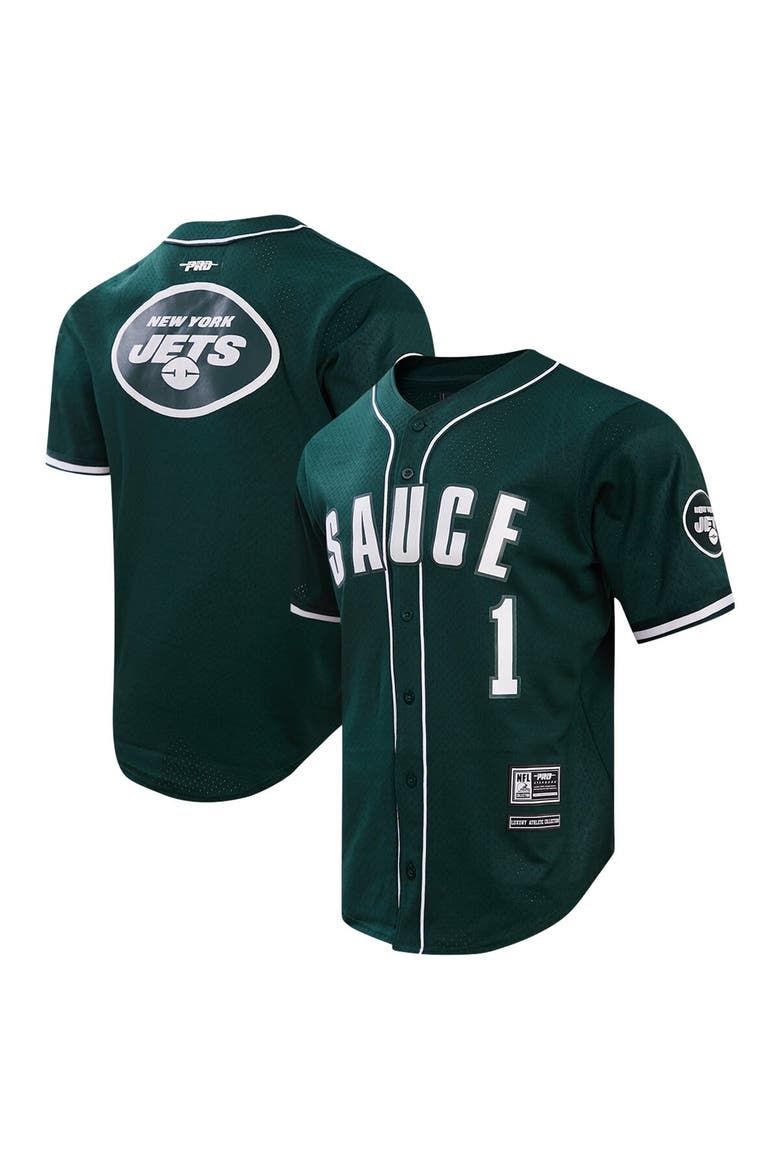 Men's Pro Standard Ahmad Sauce Gardner Green New York Jets Mesh Button-Up Baseball Jersey, Main, color, Green