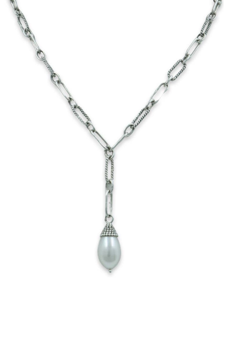 Pearl Drop Paper Clip Chain Necklace, Main, color, WHITE