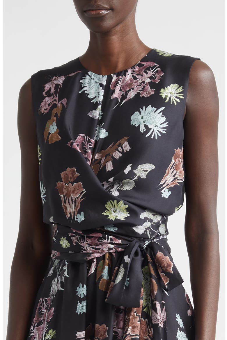 Penny Floral Print Silk Dress, Alternate, color, BLACK FLOWERS