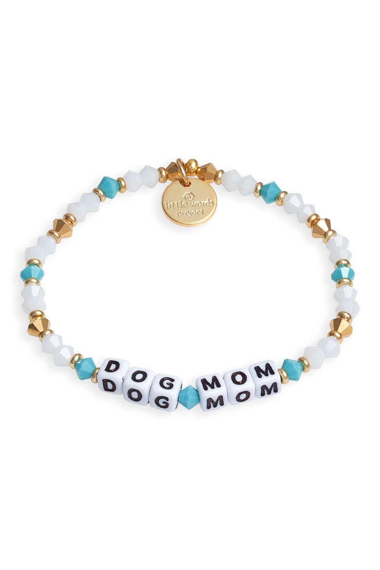 Dog Mom Beaded Stretch Bracelet, Main, color, WHITE AQUA
