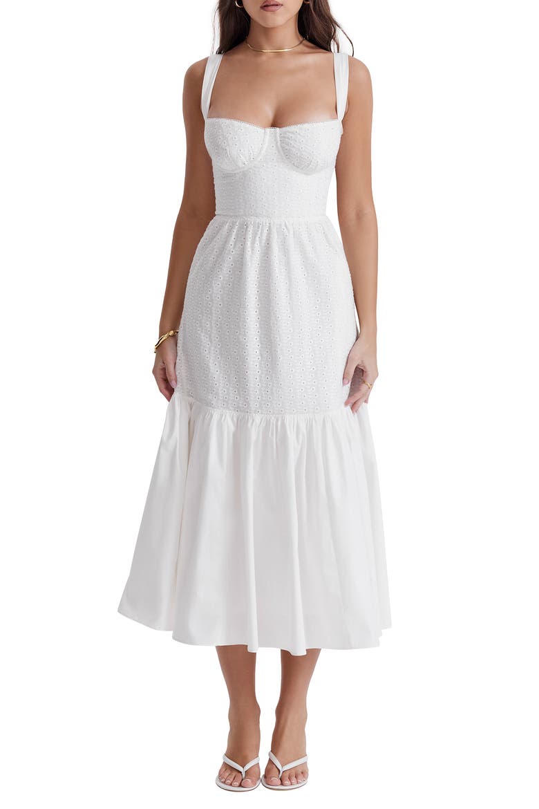 Elia Floral Stretch Cotton Blend Corset Sundress, Main, color, IVORY