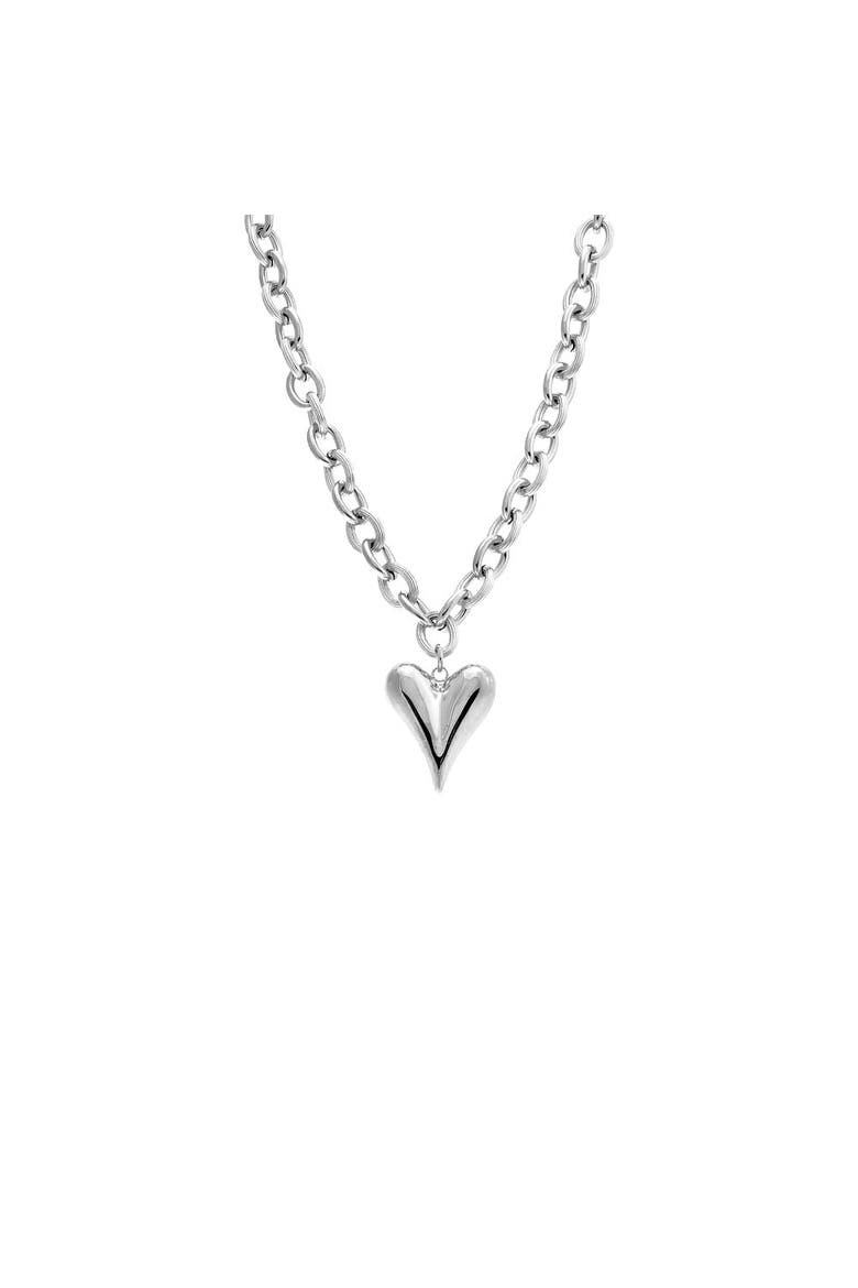 Elongated Puffy Heart Pendant Necklace, Main, color, Silver