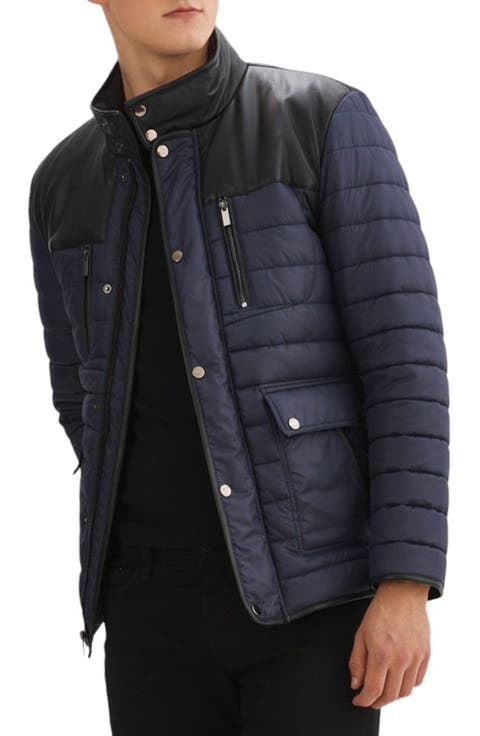 Leather Trim Channel Quilt Jacket